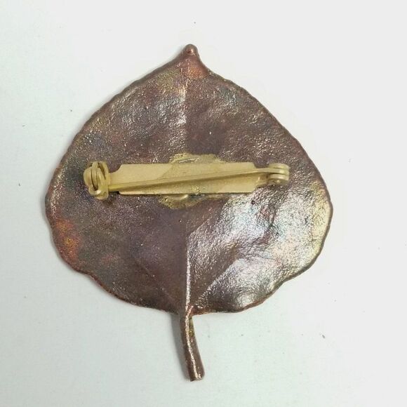 Vintage Brown Copper Color Leaf Shape Brooch, Natrue Forest Lapel Pin, Estate - Picture 3 of 6